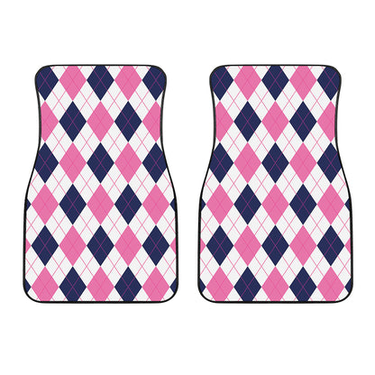 White Blue And Pink Argyle Pattern Print Front Car Floor Mats