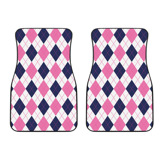 White Blue And Pink Argyle Pattern Print Front Car Floor Mats