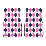 White Blue And Pink Argyle Pattern Print Front Car Floor Mats