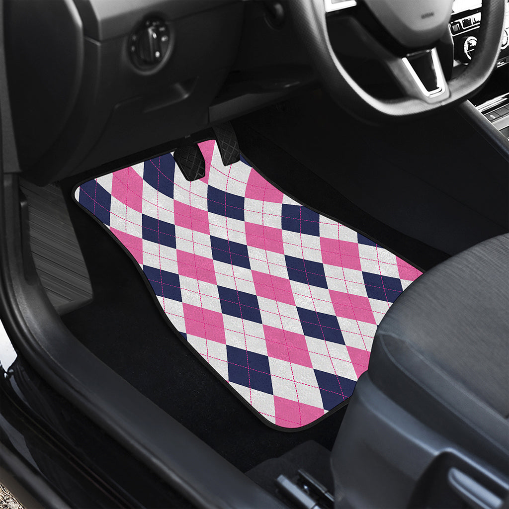 White Blue And Pink Argyle Pattern Print Front Car Floor Mats