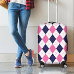 White Blue And Pink Argyle Pattern Print Luggage Cover