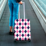 White Blue And Pink Argyle Pattern Print Luggage Cover