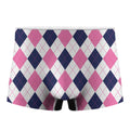 White Blue And Pink Argyle Pattern Print Men's Boxer Briefs