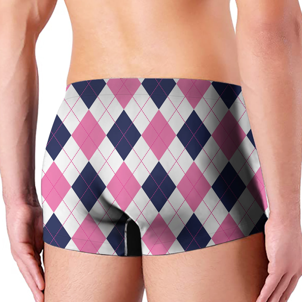 White Blue And Pink Argyle Pattern Print Men's Boxer Briefs