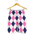 White Blue And Pink Argyle Pattern Print Men's Shorts