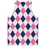 White Blue And Pink Argyle Pattern Print Men's Tank Top