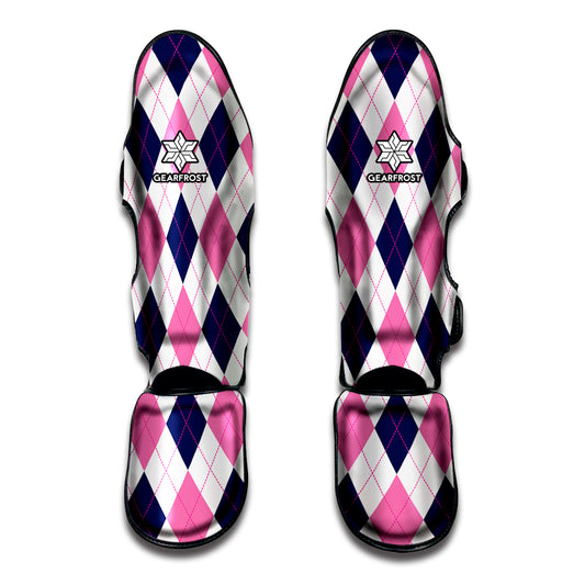 White Blue And Pink Argyle Pattern Print Muay Thai Shin Guard