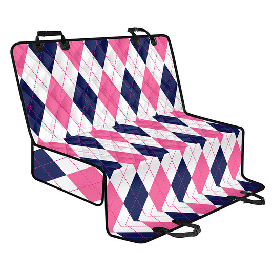 White Blue And Pink Argyle Pattern Print Pet Car Back Seat Cover