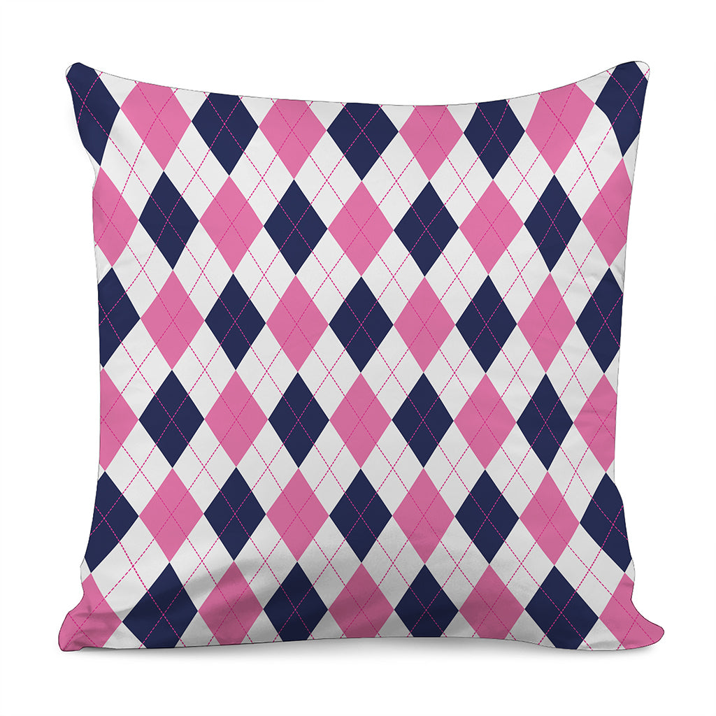 White Blue And Pink Argyle Pattern Print Pillow Cover