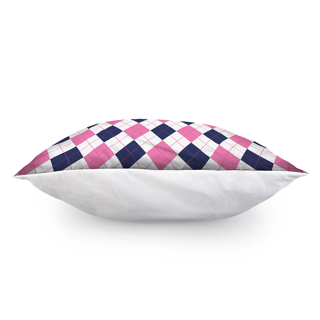 White Blue And Pink Argyle Pattern Print Pillow Cover