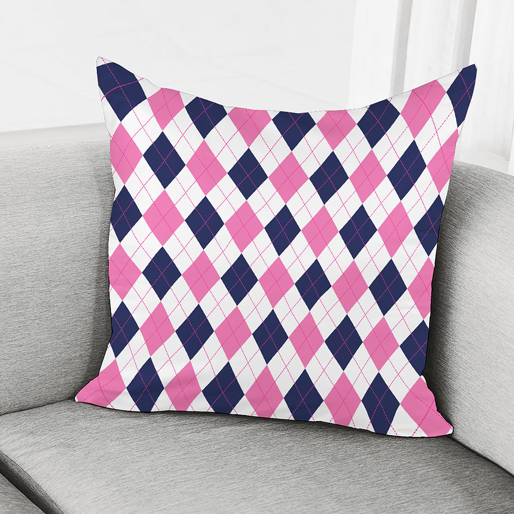 White Blue And Pink Argyle Pattern Print Pillow Cover