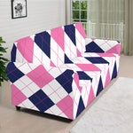 White Blue And Pink Argyle Pattern Print Sofa Cover