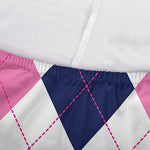 White Blue And Pink Argyle Pattern Print Sofa Cover