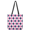 White Blue And Pink Argyle Pattern Print Tote Bag