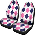 White Blue And Pink Argyle Pattern Print Universal Fit Car Seat Covers