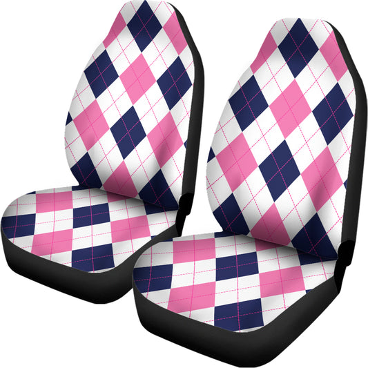 White Blue And Pink Argyle Pattern Print Universal Fit Car Seat Covers