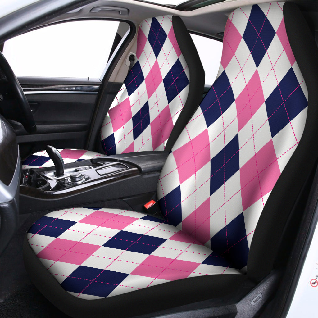 White Blue And Pink Argyle Pattern Print Universal Fit Car Seat Covers
