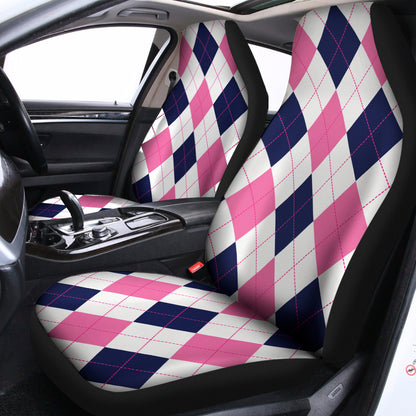 White Blue And Pink Argyle Pattern Print Universal Fit Car Seat Covers