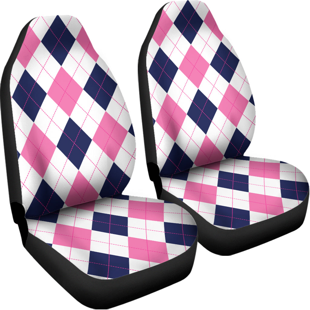 White Blue And Pink Argyle Pattern Print Universal Fit Car Seat Covers