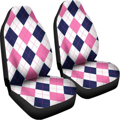 White Blue And Pink Argyle Pattern Print Universal Fit Car Seat Covers