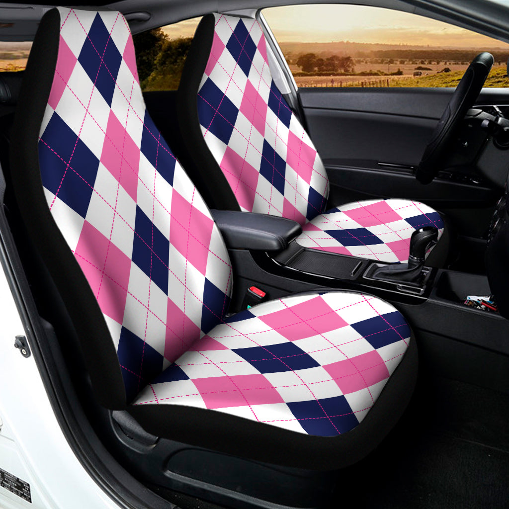 White Blue And Pink Argyle Pattern Print Universal Fit Car Seat Covers