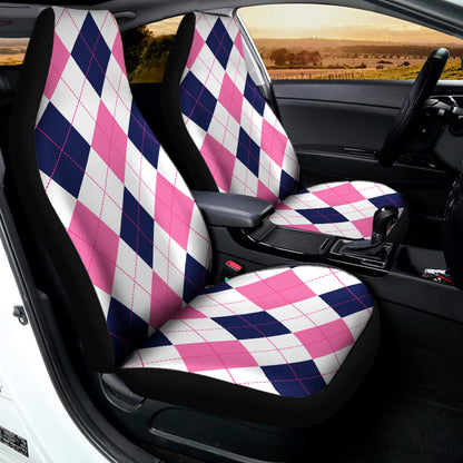 White Blue And Pink Argyle Pattern Print Universal Fit Car Seat Covers