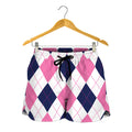 White Blue And Pink Argyle Pattern Print Women's Shorts