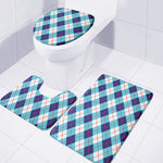 White Blue And Red Argyle Pattern Print 3 Piece Bath Mat Set