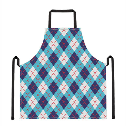 White Blue And Red Argyle Pattern Print Apron