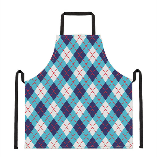 White Blue And Red Argyle Pattern Print Apron