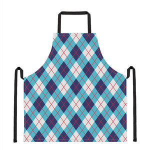 White Blue And Red Argyle Pattern Print Apron