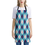 White Blue And Red Argyle Pattern Print Apron