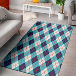 White Blue And Red Argyle Pattern Print Area Rug