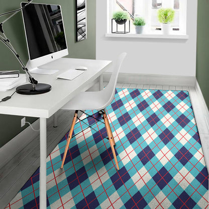 White Blue And Red Argyle Pattern Print Area Rug