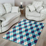 White Blue And Red Argyle Pattern Print Area Rug