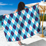 White Blue And Red Argyle Pattern Print Beach Sarong Wrap