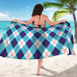 White Blue And Red Argyle Pattern Print Beach Sarong Wrap