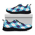 White Blue And Red Argyle Pattern Print Black Running Shoes