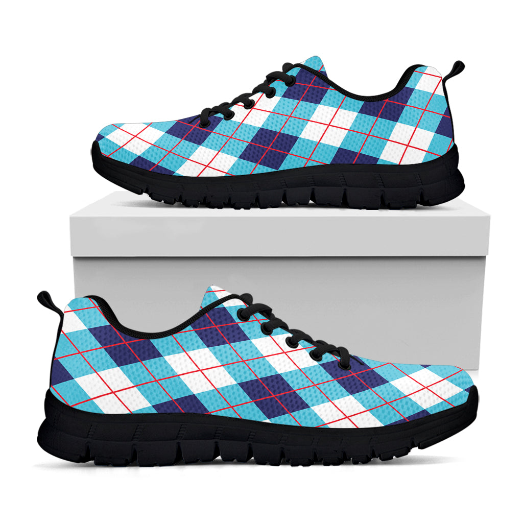 White Blue And Red Argyle Pattern Print Black Sneakers