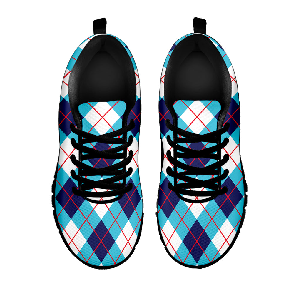 White Blue And Red Argyle Pattern Print Black Sneakers