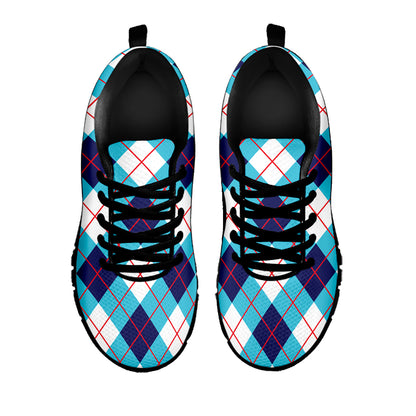 White Blue And Red Argyle Pattern Print Black Sneakers