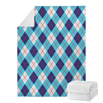 White Blue And Red Argyle Pattern Print Blanket