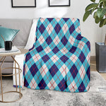 White Blue And Red Argyle Pattern Print Blanket