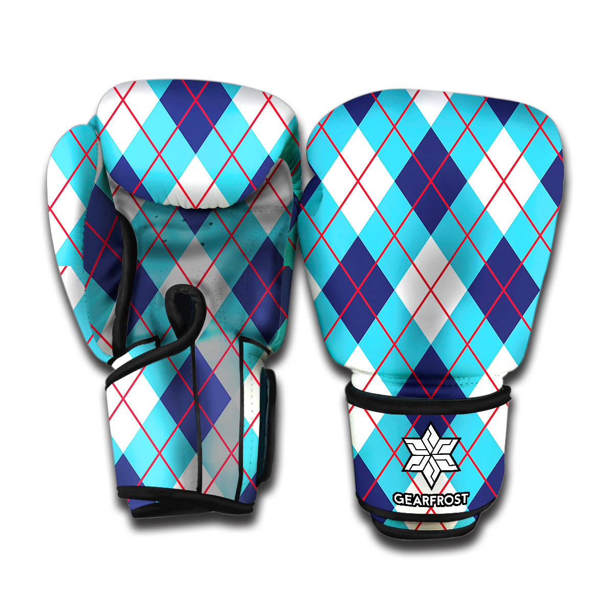 White Blue And Red Argyle Pattern Print Boxing Gloves
