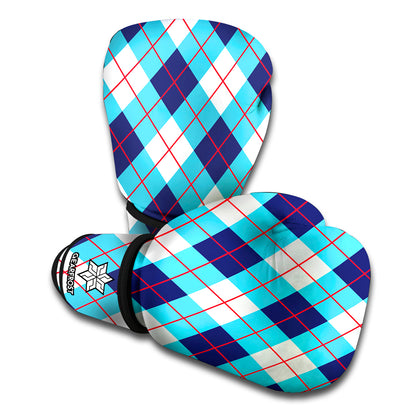 White Blue And Red Argyle Pattern Print Boxing Gloves