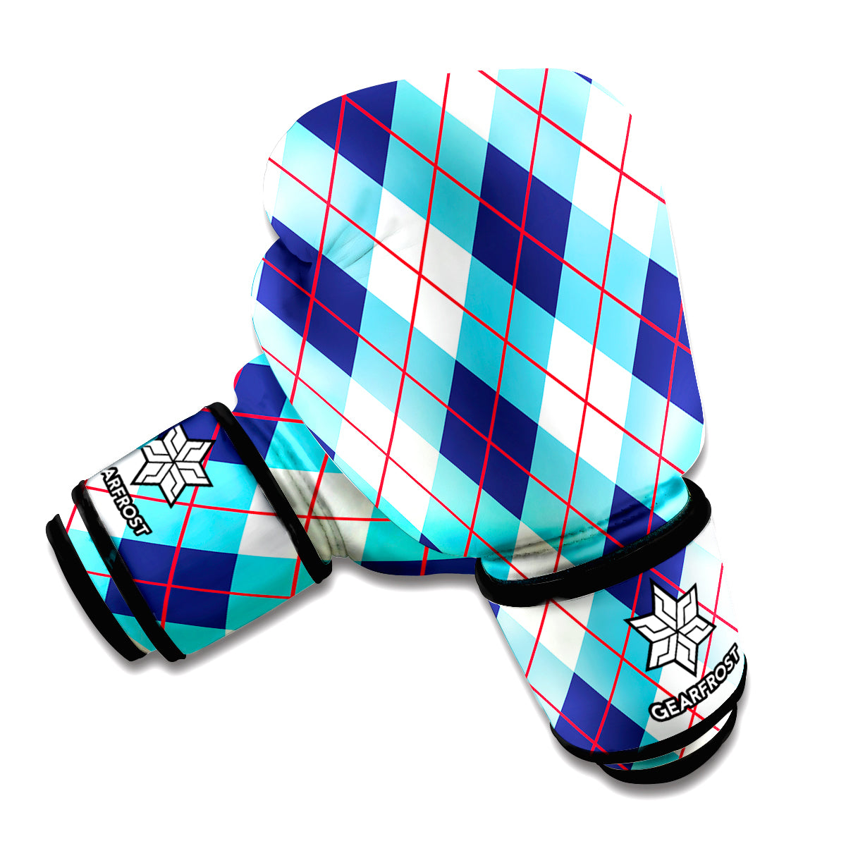 White Blue And Red Argyle Pattern Print Boxing Gloves