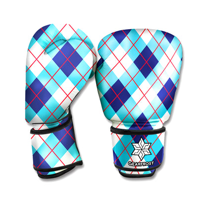 White Blue And Red Argyle Pattern Print Boxing Gloves