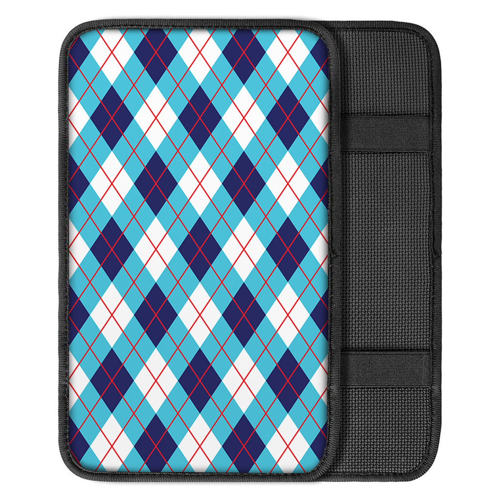 White Blue And Red Argyle Pattern Print Car Center Console Cover