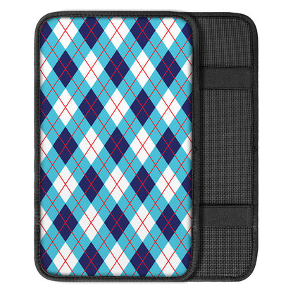 White Blue And Red Argyle Pattern Print Car Center Console Cover