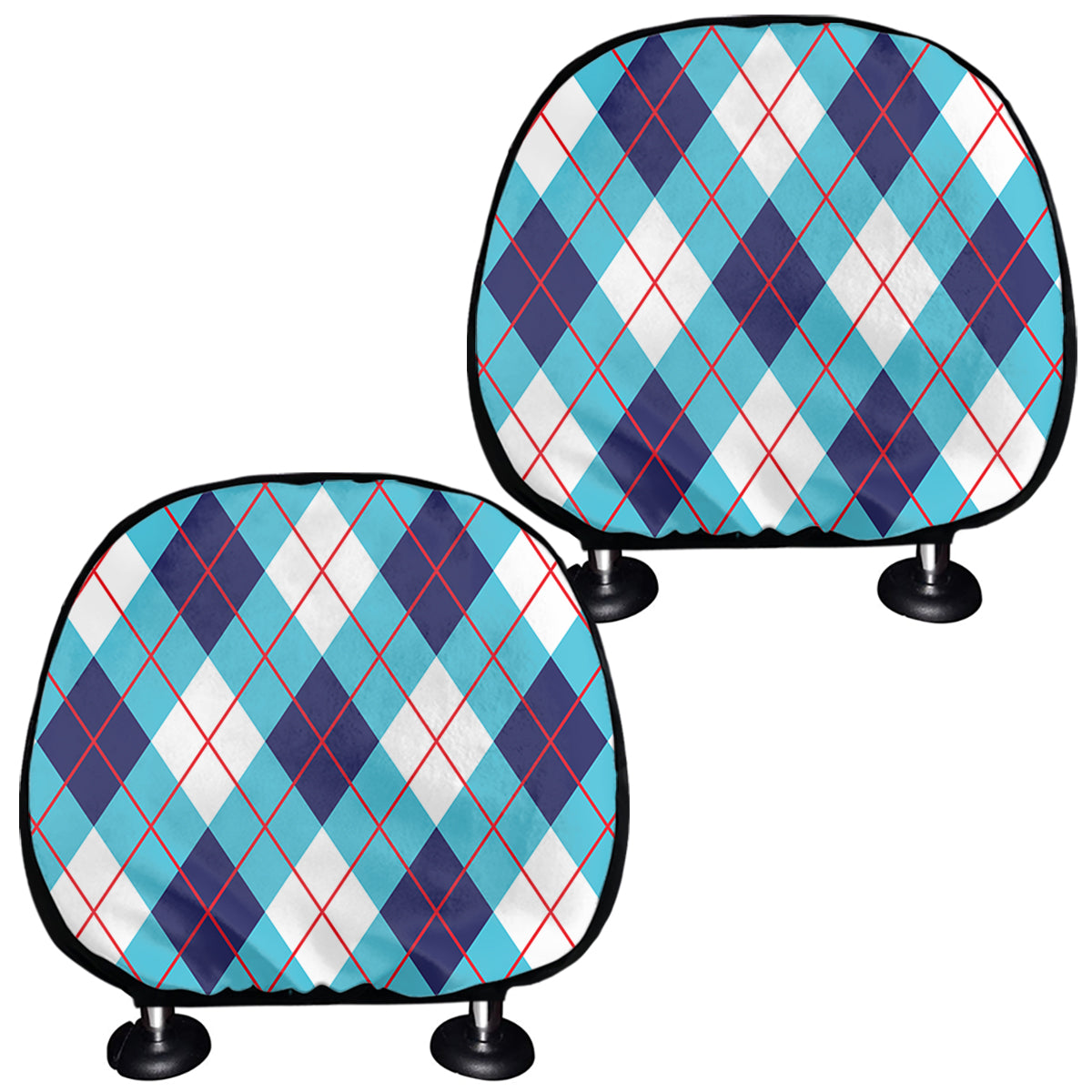 White Blue And Red Argyle Pattern Print Car Headrest Covers